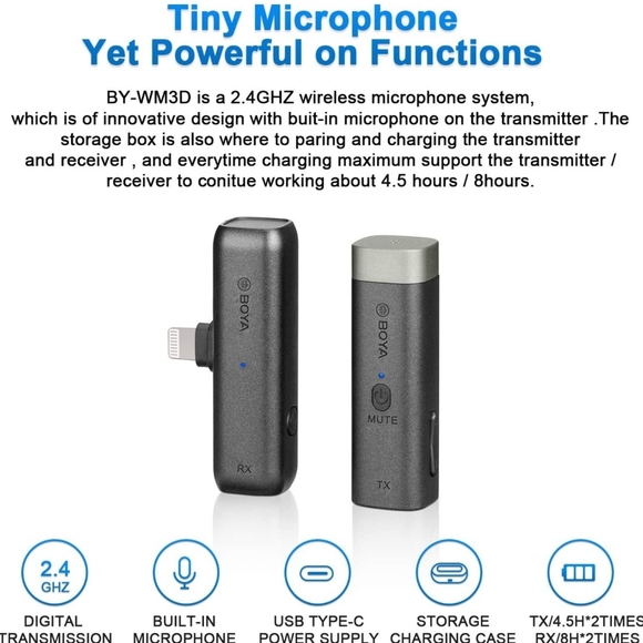 BOYA BY-WM3D 2.4GHz Wireless Microphone New - Picture 3 of 9